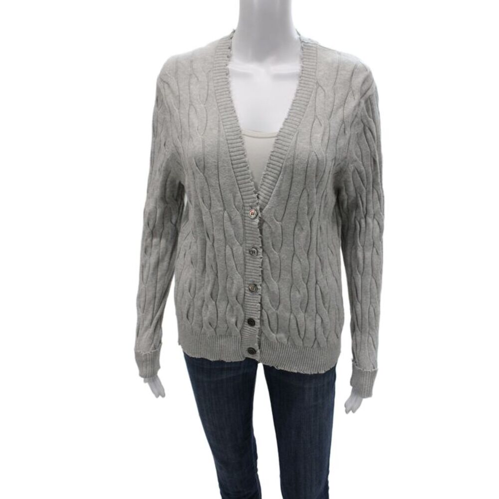 Minnie Rose Unisex Cardigan Gray V-Neck Button Cotton Long Sleeve Size S